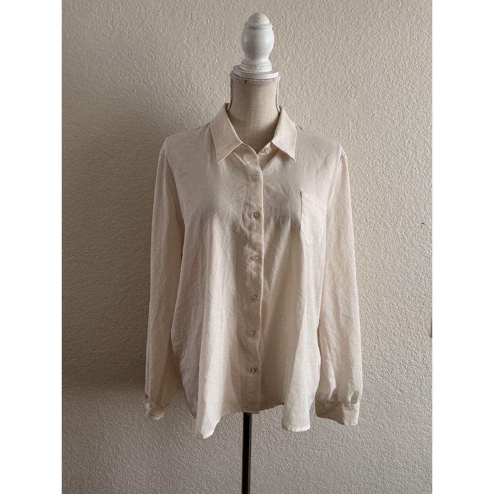 Mine Too Button Up‎ Blouse 2XL Cream Roll Tab Sleeve High Low Hem P1472